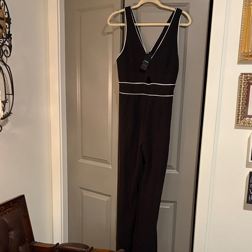 bebe Black and White Trim Jumpsuit